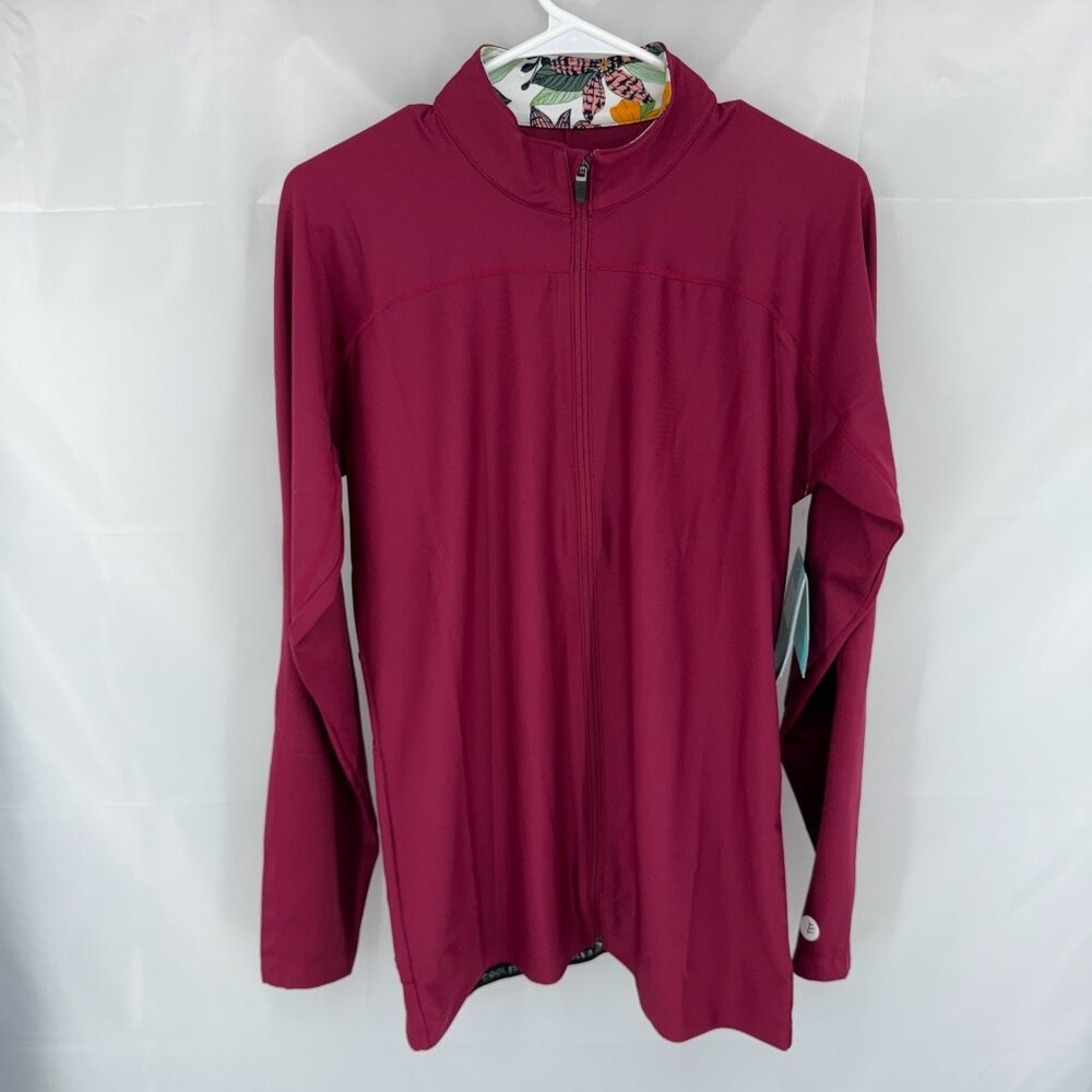 Coolibar Men M Menorca Long Sleeve Water Jacket Swim Full Zip Burgundy UPF 50+